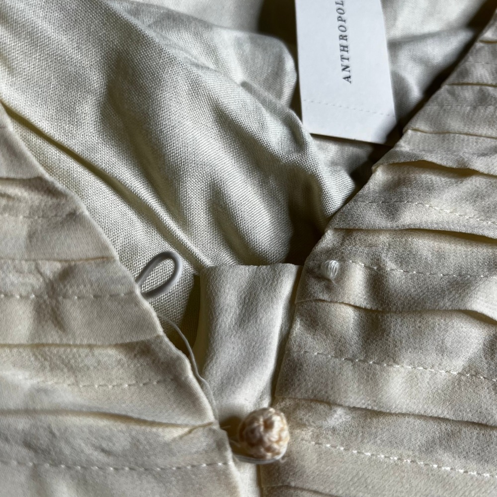 Anthropologie Ivory Lace Embroidered Pleated V-Neck Ruffle Dress Small NWT - Picture 7 of 10